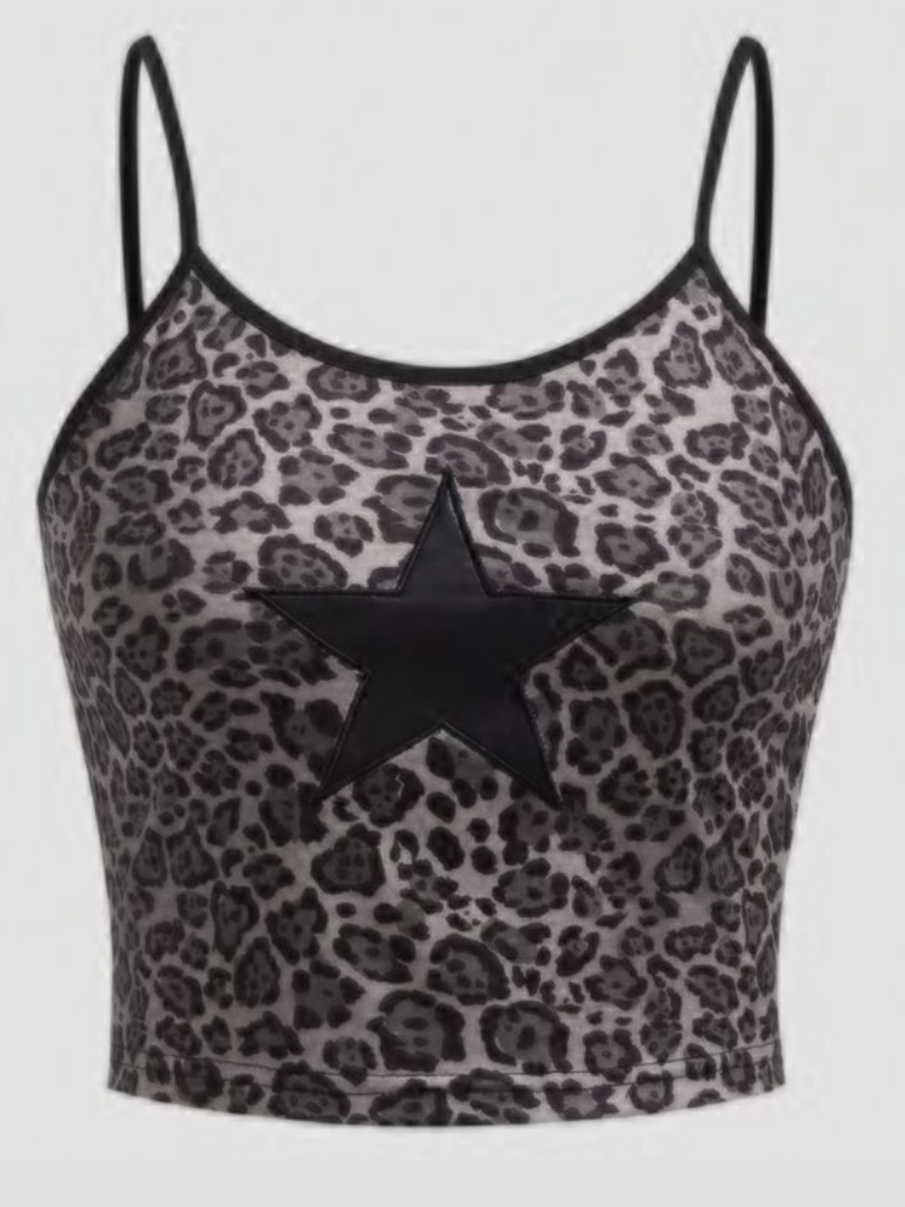 ROMWE Leopard Print Camisole with Black Faux Leather Star Accent Med